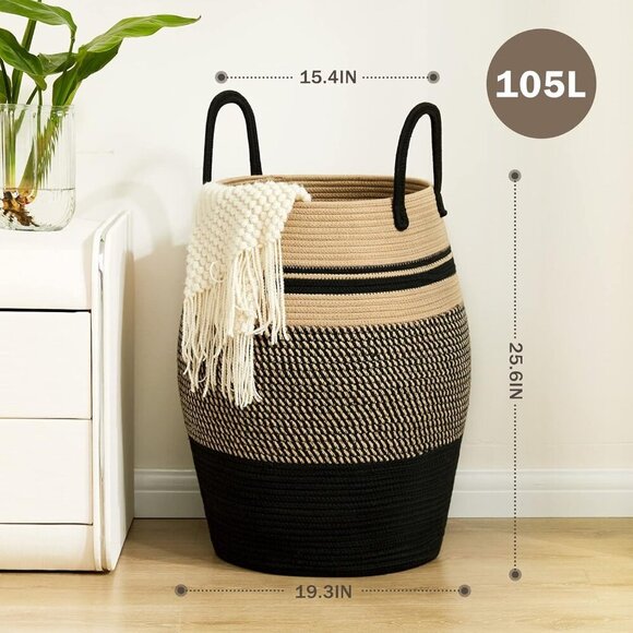 105L Extra Large Laundry Hamper Basket, Woven Tall Clothes Hamper for Storage Bl - Picture 2 of 8